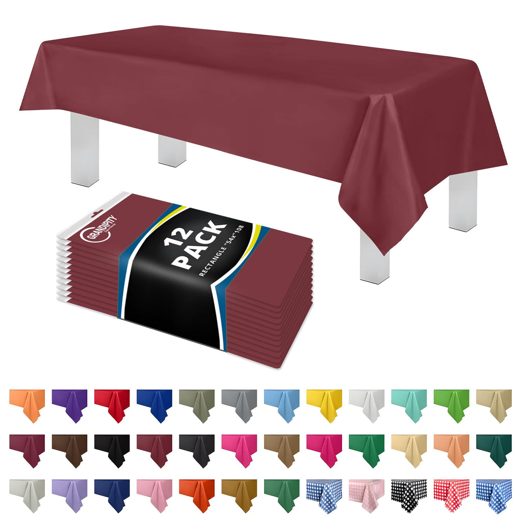 Grandipity Plastic Table Cloth Disposable 12 Pack 54” x 108” Rectangle