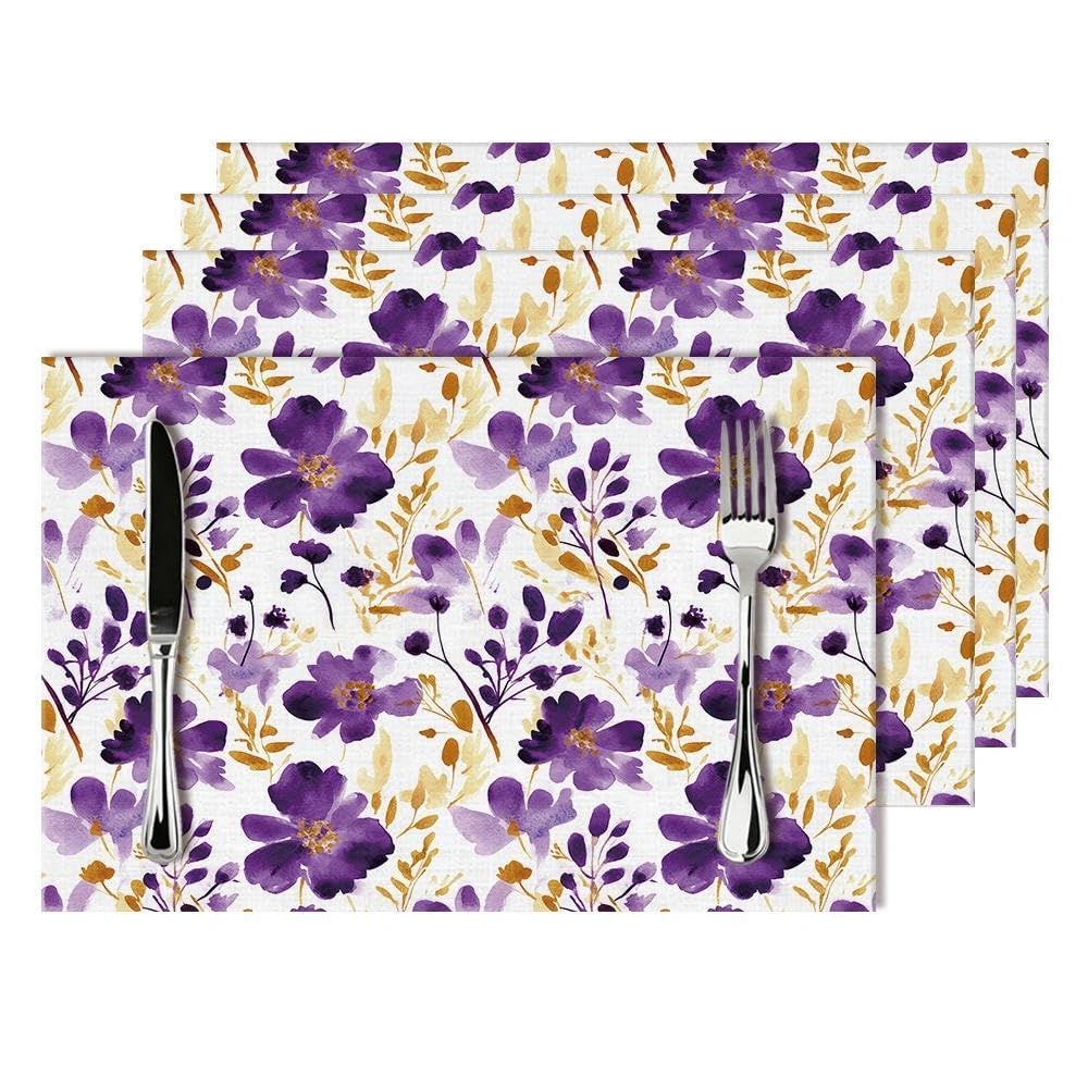 Navy Blue and Gold Splash Patterned Linen Placemats Set of 4, Washable Non-Slip Heat-Resistant Luxury Abstract Blue Gold Table Mats for Kitchen Dining Table Home Party Wedding Farmhouse, Home Decor