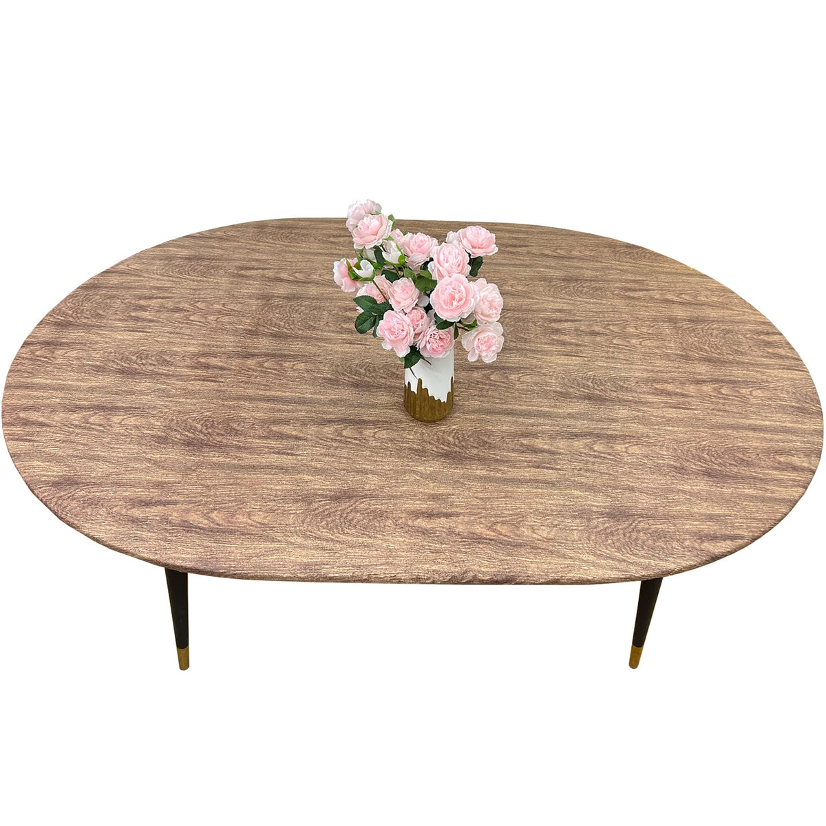 Pioggia Round Vinyl Fitted Tablecloth with Flannel Backing Elastic Table Cloth Waterproof Oil-Proof Plastic Table Cover Best for 37"-44" Round
