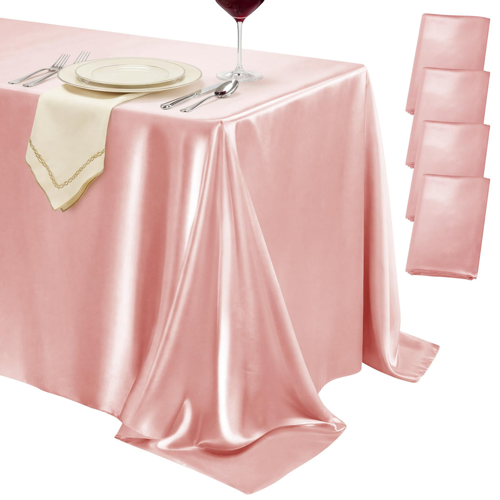 4 Pack Ivory Satin Tablecloth 58 x 102 Inch Overlay Seamless Design