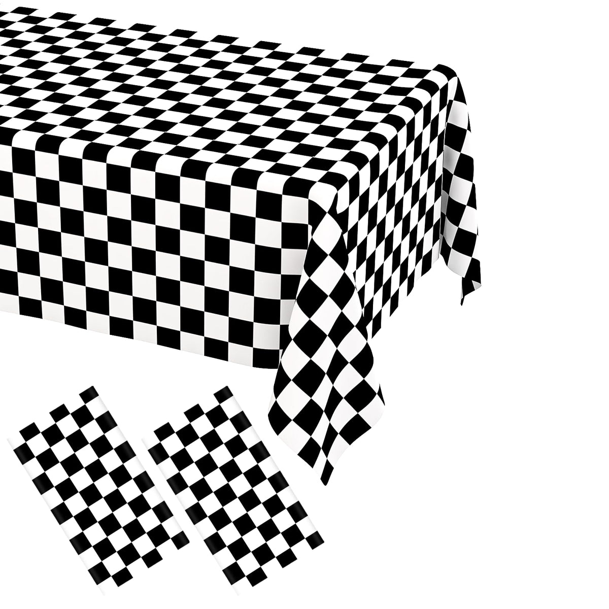 WNINK 4 Pack Black and White Checkered Disposable Tablecloth Race Car Theme Party Table Cloth, Black checkered tablecloth for Race Car Theme Birthday, Outdoor Picnic Parties Decorations, 54 × 108 Inch