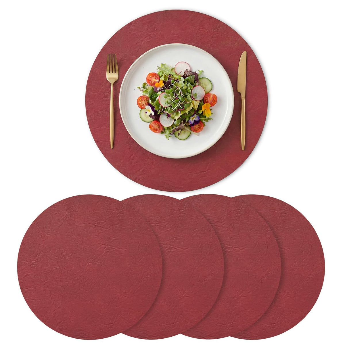 Artoid Mode Olive Green Faux Leather Placemats Set of 6, 12x18 Inch Waterproof Wipeable Heat Resistant Vinyl Place Mats, Reversible Table Mats for Kitchen Dining Decor