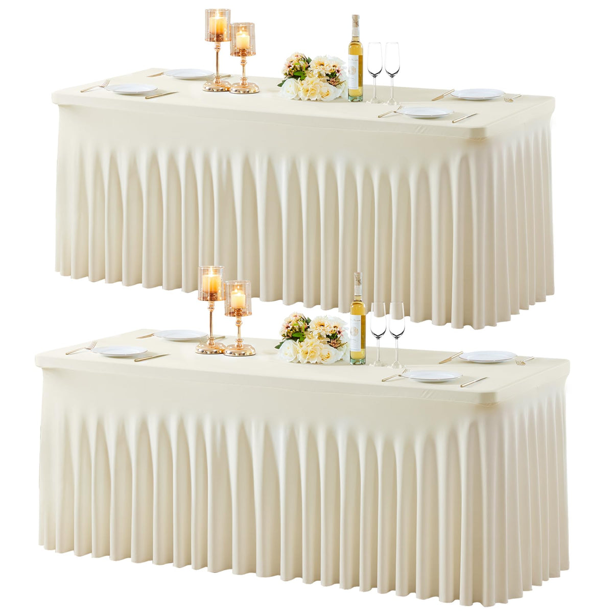 gogoparti 2 Pack Spandex Beige Fitted Table Cloth for 6ft Rectangle Tables Beige Stretch Tablecloth Table Covers Skirt Banquet Wrinkle Free Tablecloths for Parties Wedding