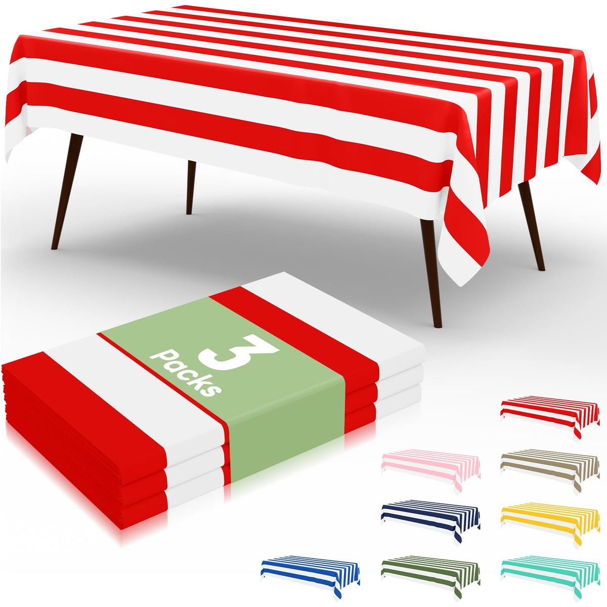 misaya 3 Packs Striped Disposable Table Cloth, 54 x 108 Inch Waterproof Rectangle Tablecloth, Leakproof & Sturdy Decorative Table Covers for Picnic, Party, Back to School and Outdoor, Yellow and White