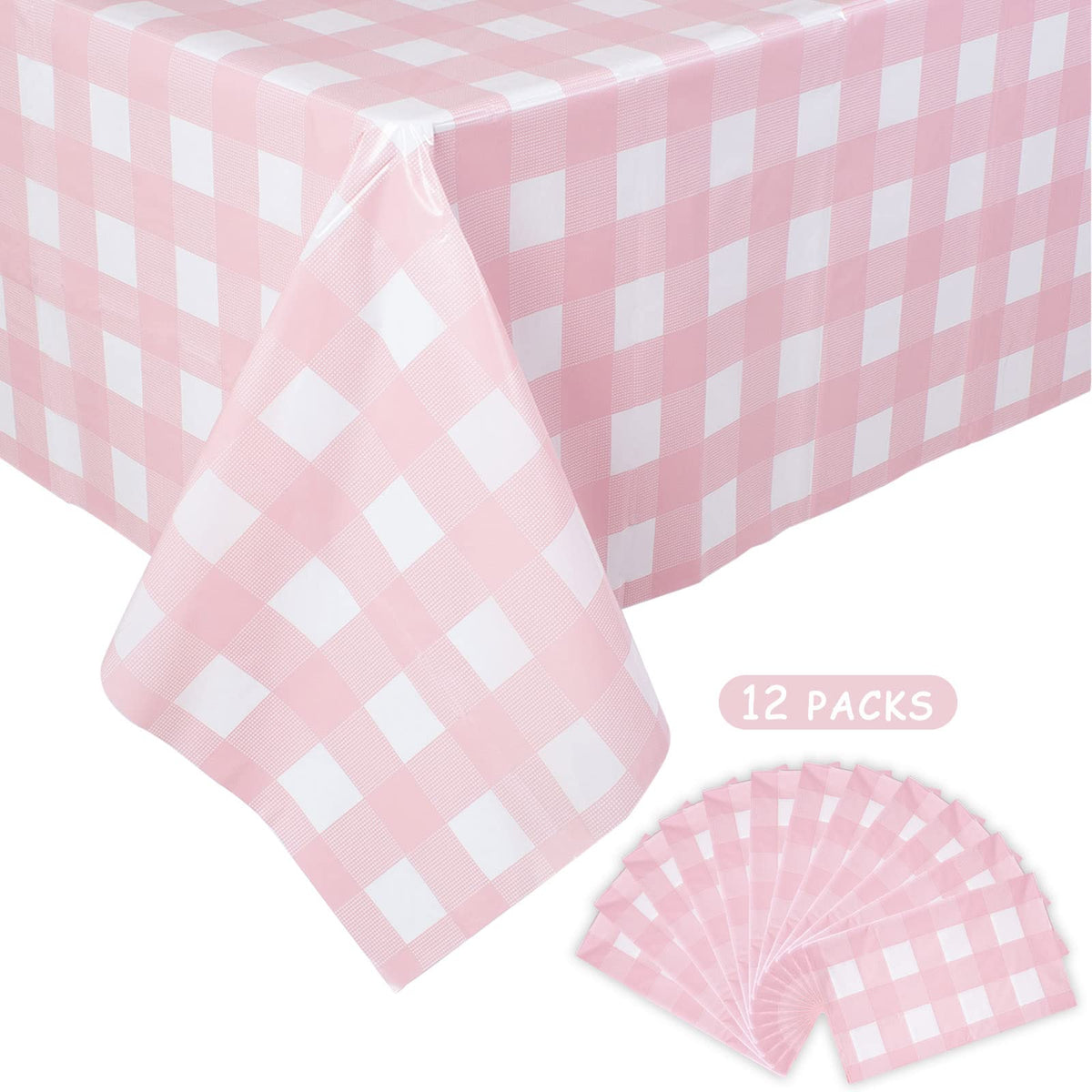 Kesfey 3 Packs Light Blue Gingham Tablecloth Pale Blue and White Checkered Tablecloths 54 x 108 Inches Disposable Plastic Gingham Tablecovers Waterproof Rectangle Picnic Table Cover for Birthday Party