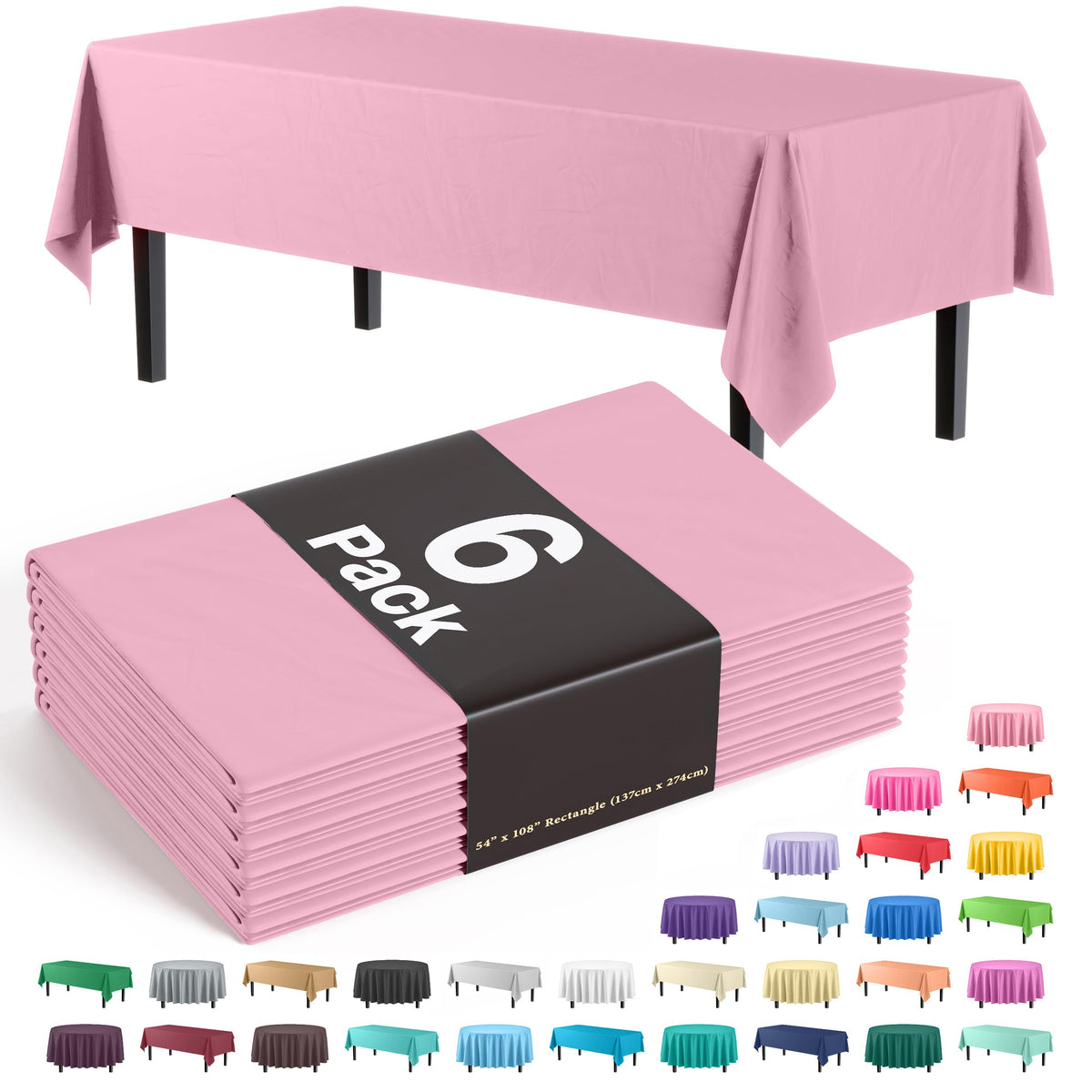 Exquisite Purple Plastic Table Cloth Disposable 6 Pack - 54 x 108 Inch Rectangle Tablecloth for 6 Foot Tables - Waterproof Table Cover for Party Wedding Birthday Graduation BBQ Catering