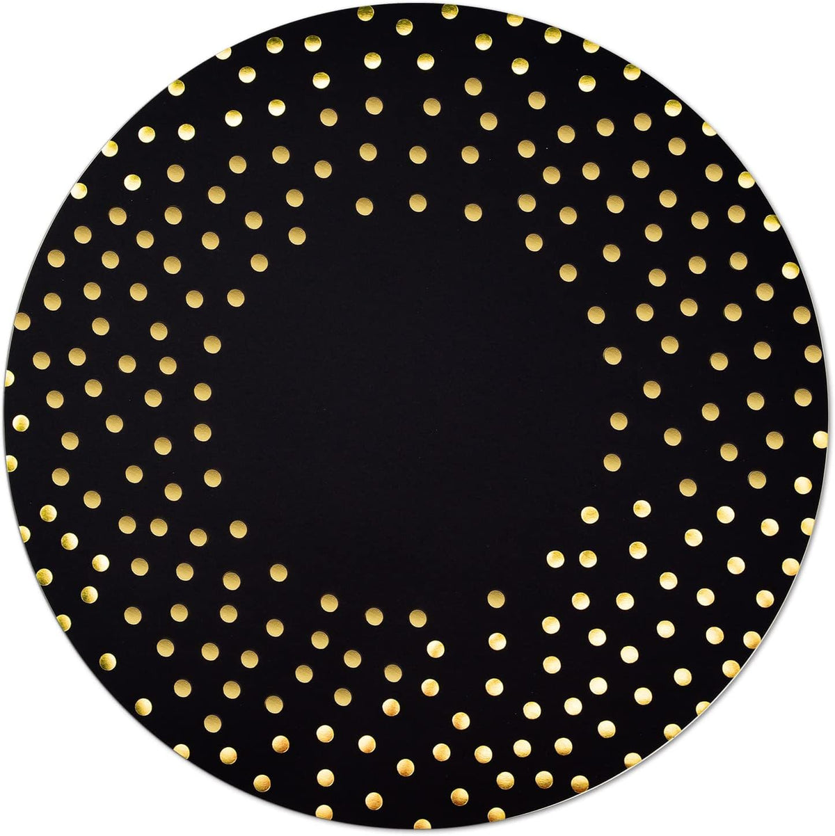 50 Pcs 14 Inch Black and Gold Foil Paper Place Mats Golden Polka Dots Round Placemats Disposable Decorative Table Mats for Wedding Banquet Party Home Dining Table Decor