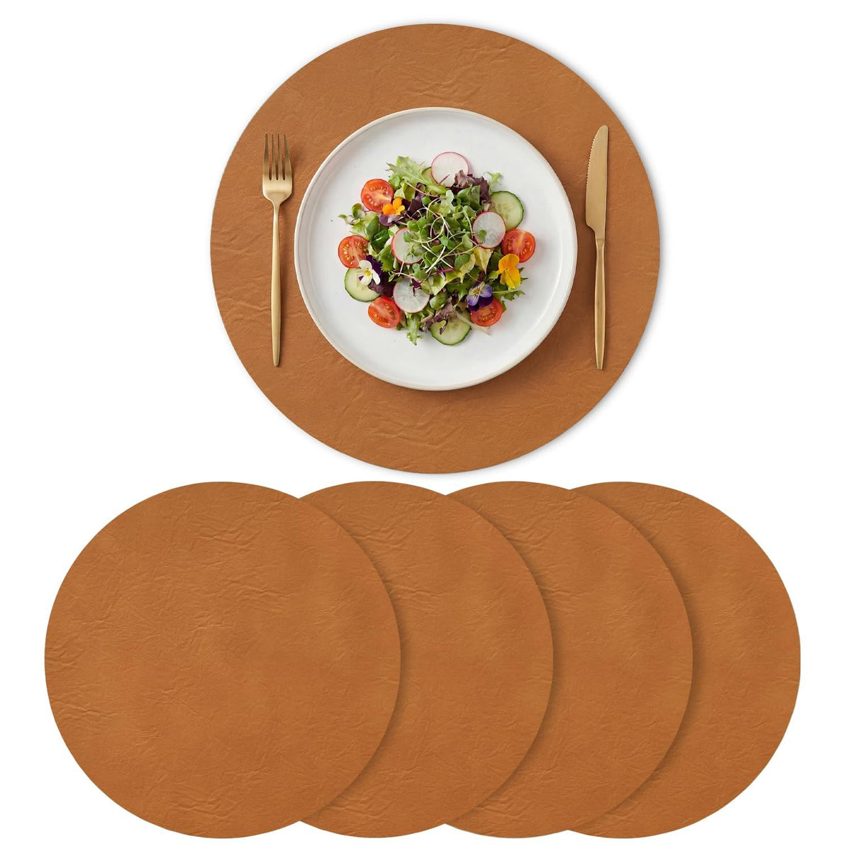 Artoid Mode Olive Green Faux Leather Placemats Set of 6, 12x18 Inch Waterproof Wipeable Heat Resistant Vinyl Place Mats, Reversible Table Mats for Kitchen Dining Decor