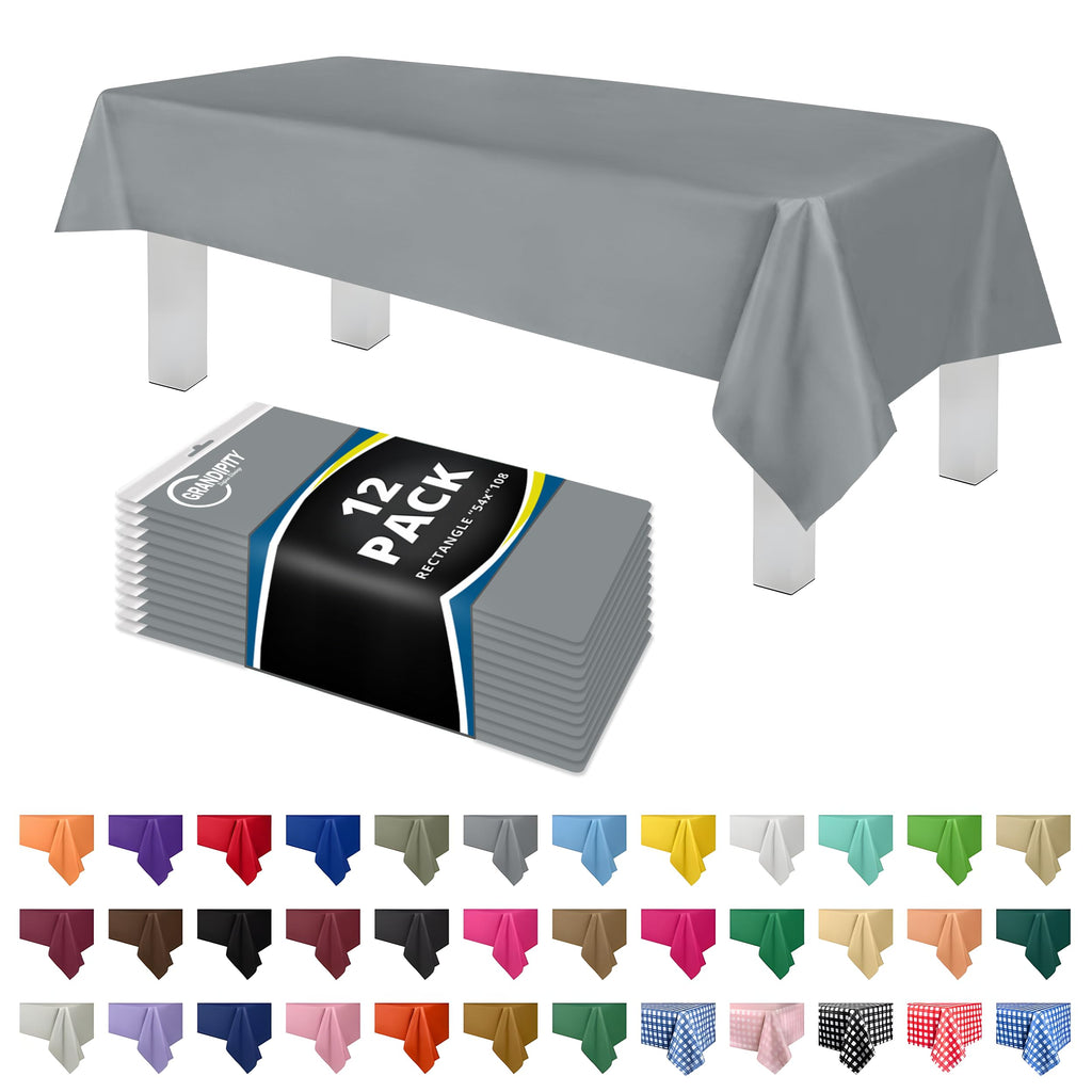 Grandipity Plastic Table Cloth Disposable 12 Pack 54” x 108” Rectangle