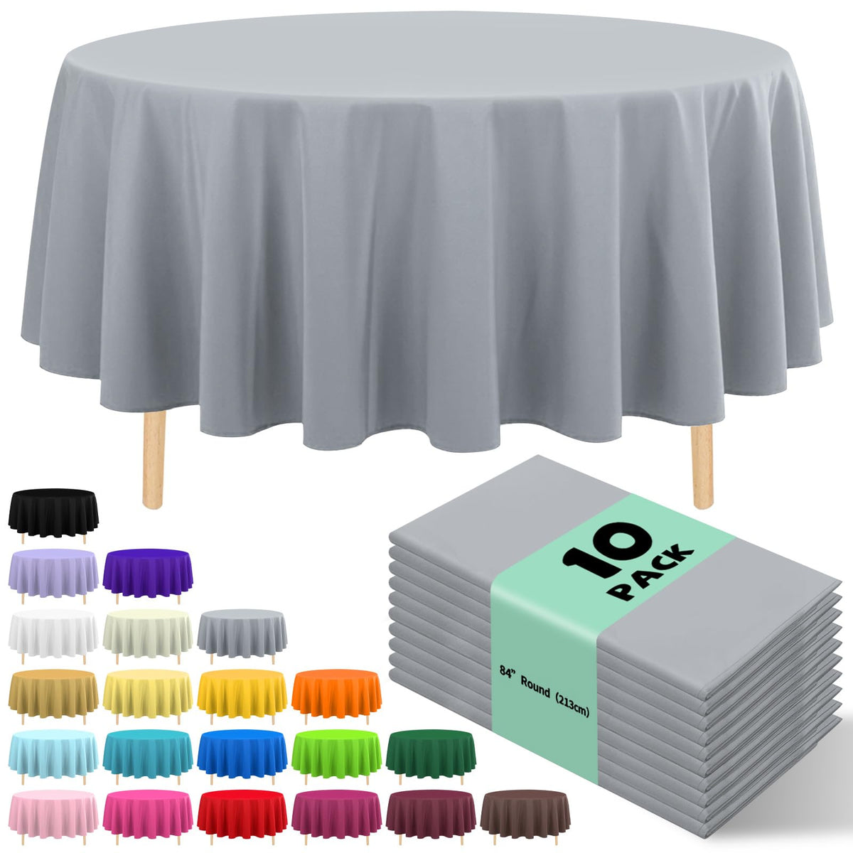 10 Pack Silver Grey Plastic Tablecloth 54x108 Inch Disposable Waterproof Rectangle Table Cover for Party Birthday Wedding Picnic Outdoor