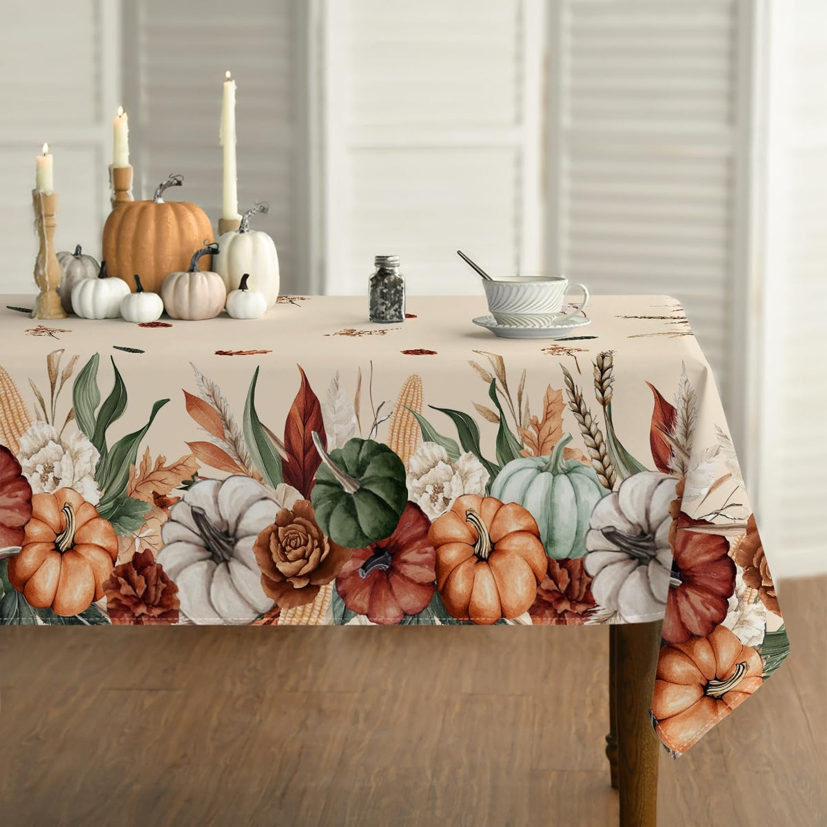 Horaldaily Fall Tablecloth 60 x 84 Inch Rectangular Flower Autumn Harvest