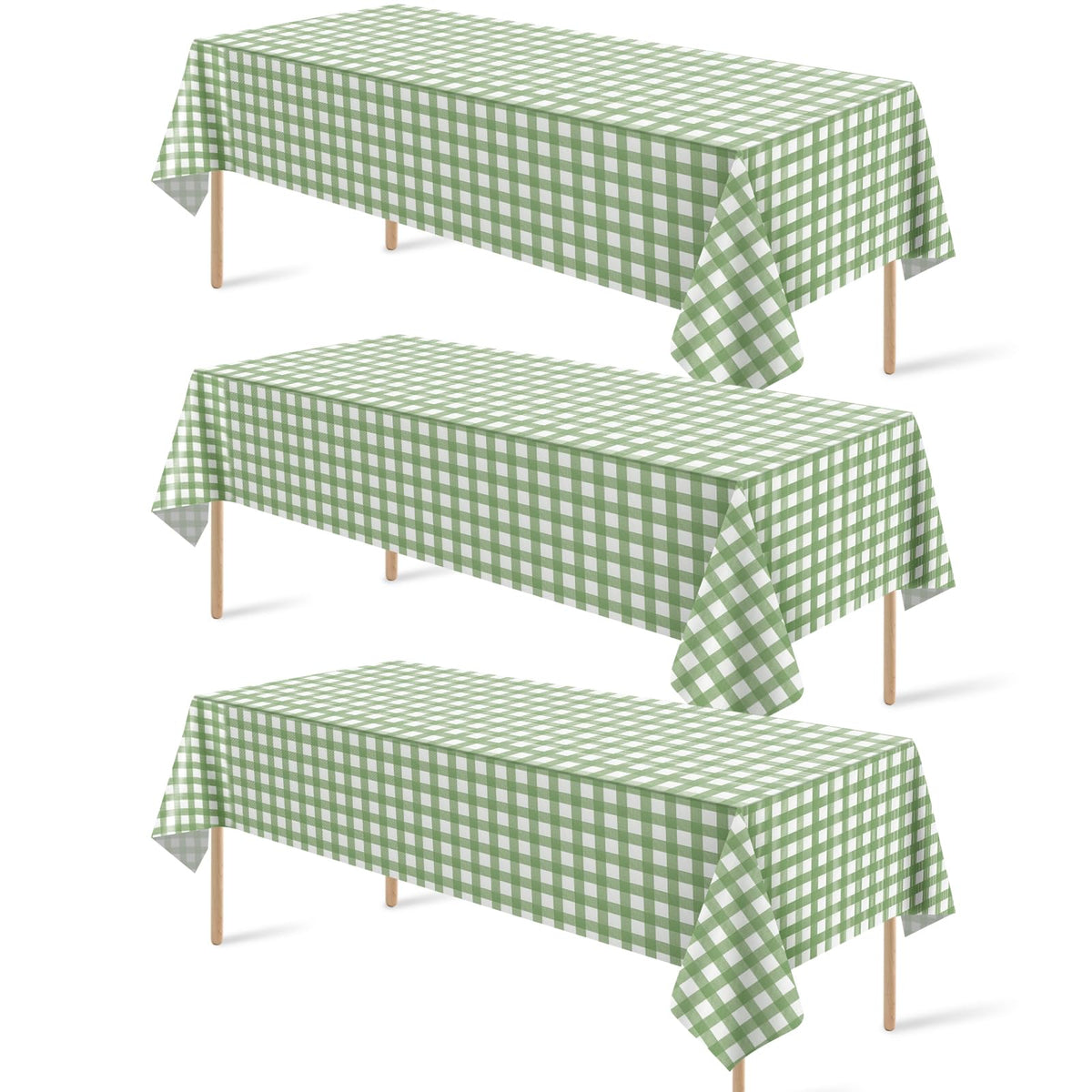 12Pack Sage Green Plastic Checkered Tablecloth, Premium Decorative Disposable Sage Green Gingham Plaid Table Cloths for Parties, Rectangle Party Table Cover for Picnic Birthday Wedding, 54x108 Inch