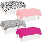 12 Pack Hawaiian Plastic Tablecloth for Rectangle Tables, Pink Green Yellow Tropical Disposable Table Cover, Luau Rectangle Table Cloth for Summer Flamingo Birthday Picnic Party Supplies Decorations