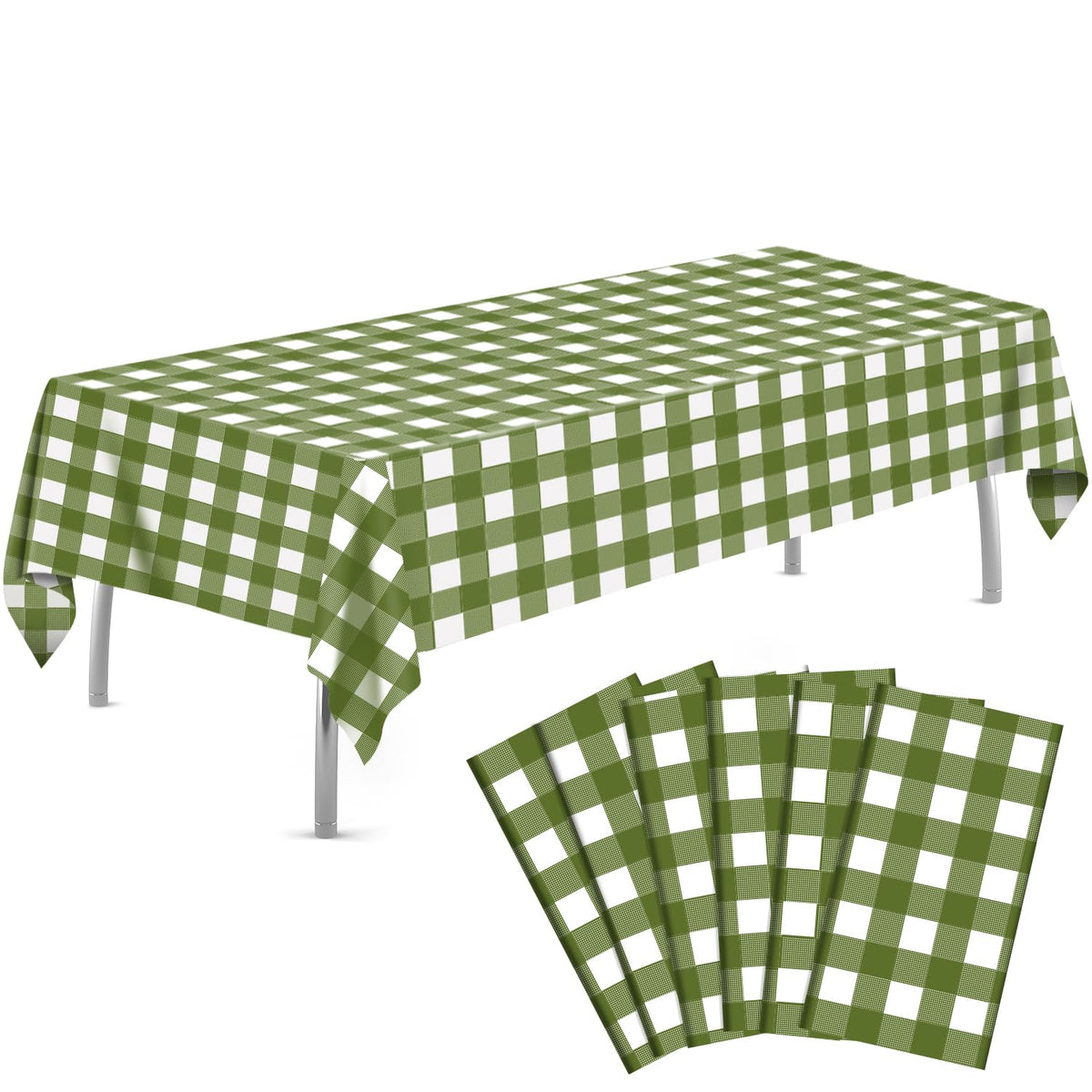 tujol Pink and White Checkered 6 Pack Plastic Table Cloth 54" x 108"