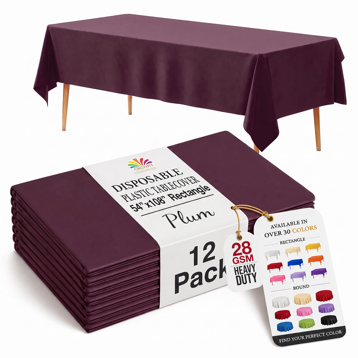 Exquisite Ivory Plastic Table Cloth Disposable 12 Pack, 54 x 108 Inch