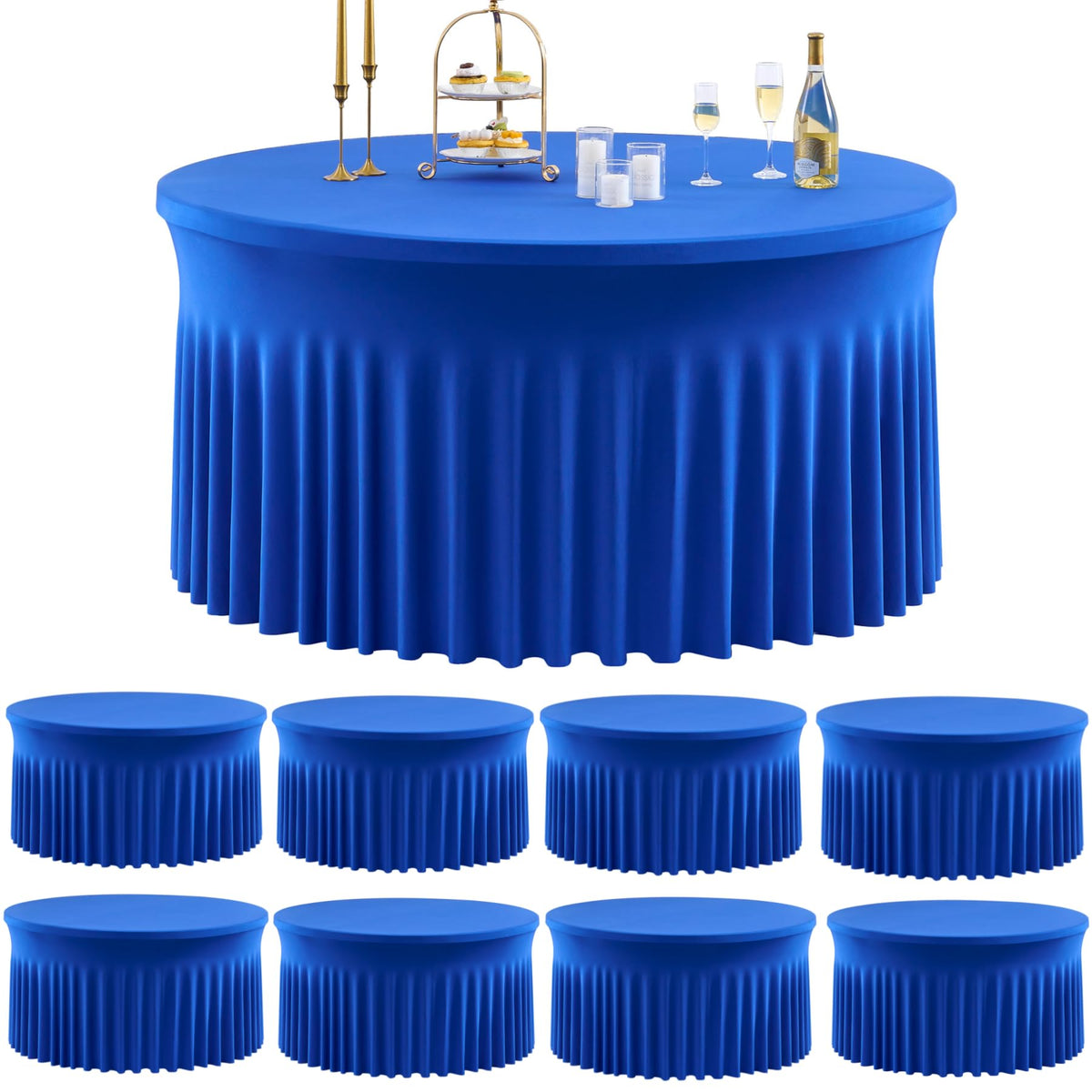 Outpain 6 Pack White Round Spandex Tablecloths for 60in Tables, 120Inch Stretchy Fitted 5FT Round Table Clothes,Wrinkle Free Table Cover with Skirt for Wedding Party Dining Banquet