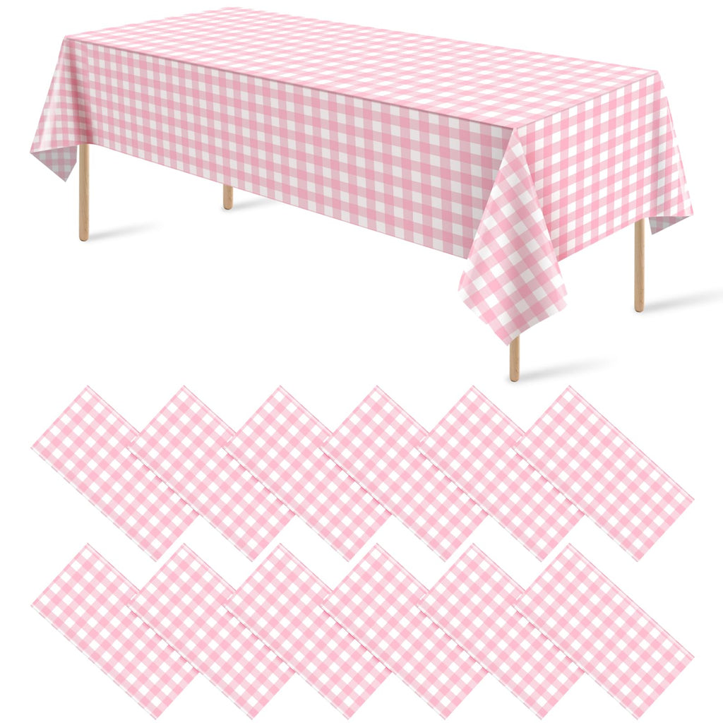 12Pack Sage Green Plastic Checkered Tablecloth, Premium Decorative Disposable Sage Green Gingham Plaid Table Cloths for Parties, Rectangle Party Table Cover for Picnic Birthday Wedding, 54x108 Inch