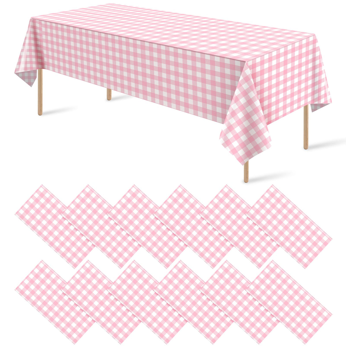 12Pack Sage Green Plastic Checkered Tablecloth, Premium Decorative Disposable Sage Green Gingham Plaid Table Cloths for Parties, Rectangle Party Table Cover for Picnic Birthday Wedding, 54x108 Inch