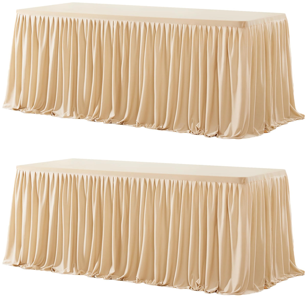 Wish Care 2 Pack Champagne Rectangle Table Clothes for 6 Foot Tables, Polyester Fitted Tablecloths 6t Stretch Table Cover for Wedding, Birthday, Parties, Trade Show, Craft Show