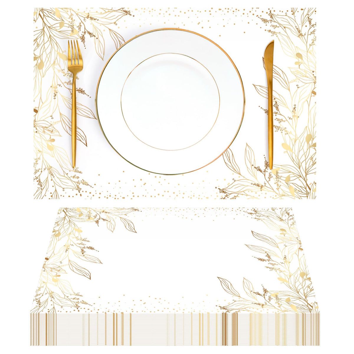 50 Pack Golden Leaves Paper Placemats Disposable Golden Polka Dots Paper Place Mats 11 x 17 Inch Vintage Paper Table Mats Party Decorative Paper for Wedding Banquet Party Home Dining Table Decor