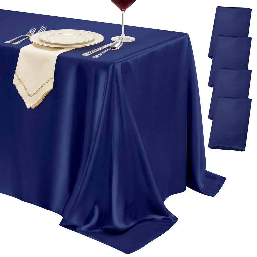4 Pack Ivory Satin Tablecloth 58 x 102 Inch Overlay Seamless Design