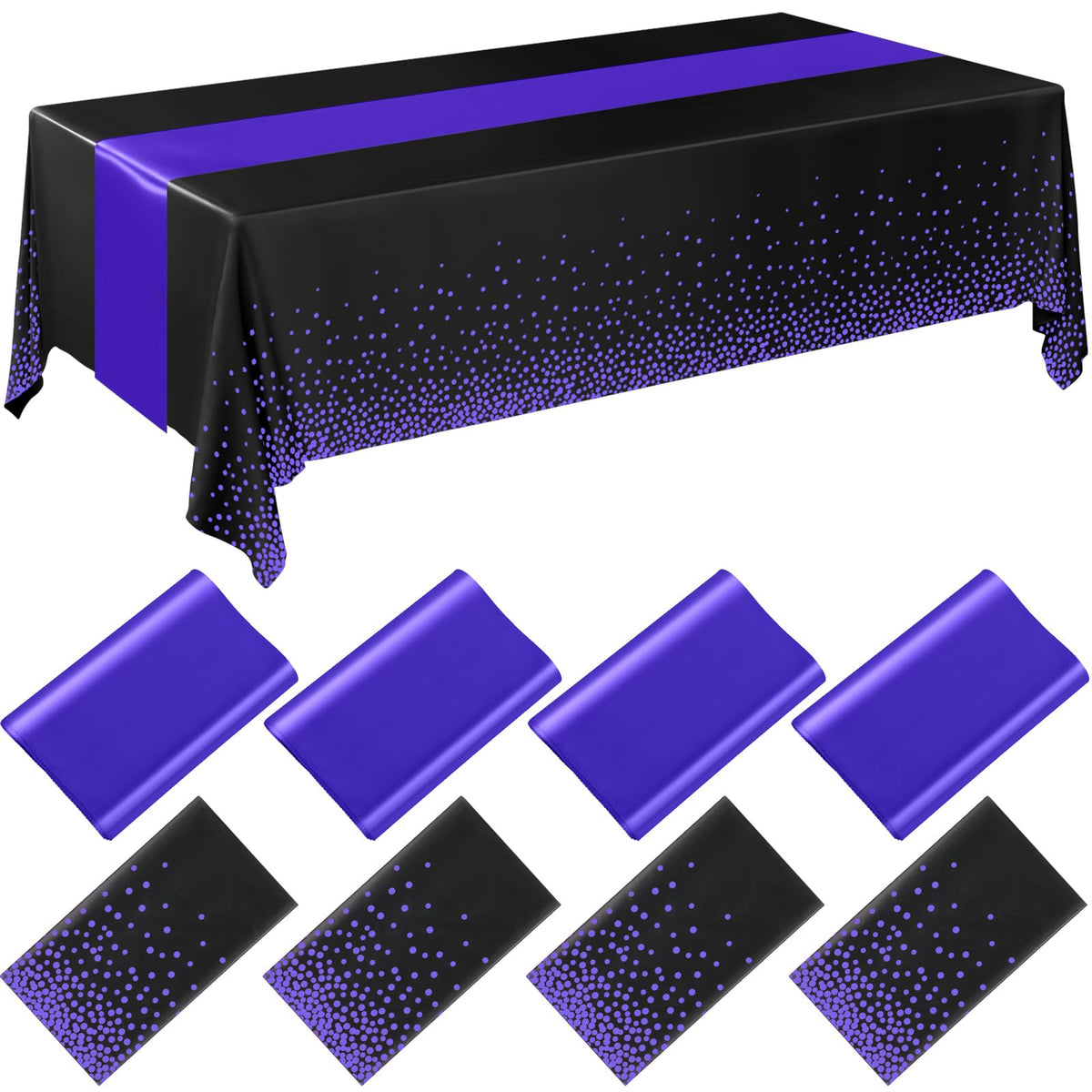 Breling 8 Pack Green and Gold Tablecloths and Satin Runners Set
