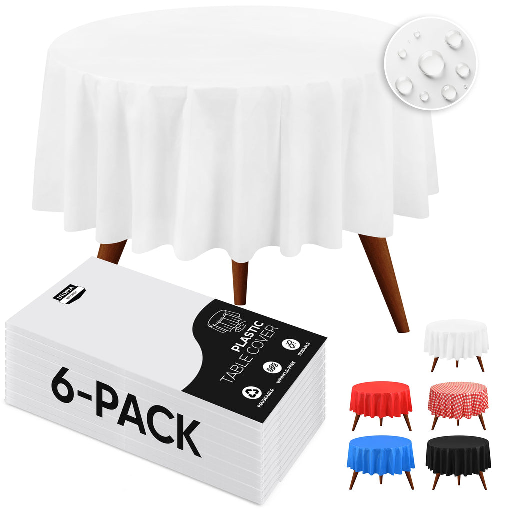 Utopia Kitchen Plastic Table Cloth Disposable [White, 12 Pack]