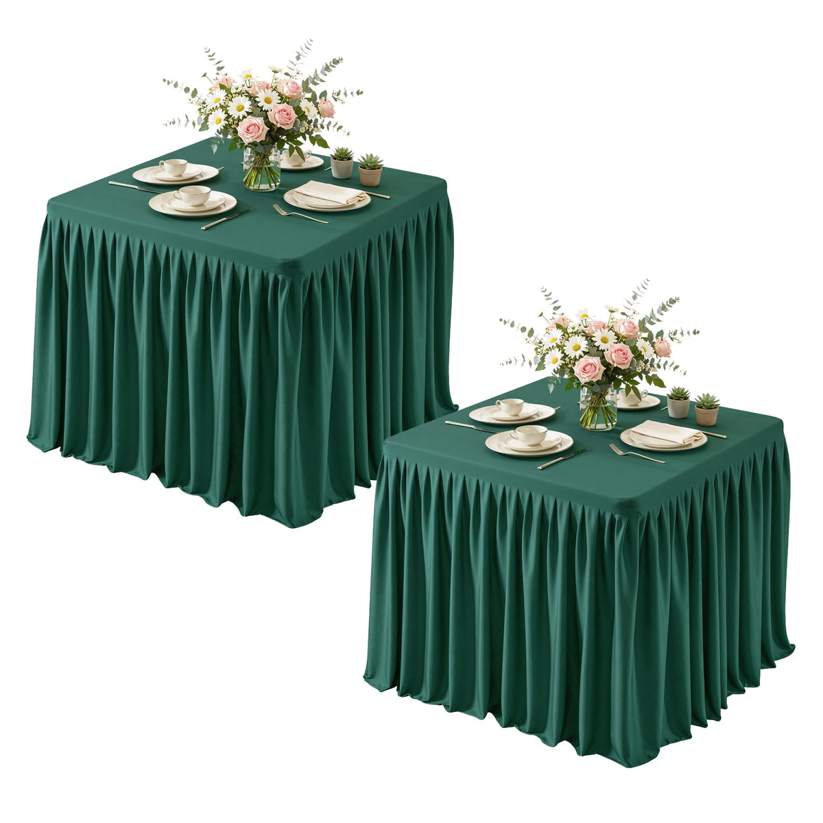 Black Square Tablecloths 34x34 Inch,Stretch Fitted Small Square Table Cloth Washable Fabric Card Table Cover with Pleated Ruffle Skirt for Dining,Kitchen,Buffet Parties,Trade Show,Vendor Stand