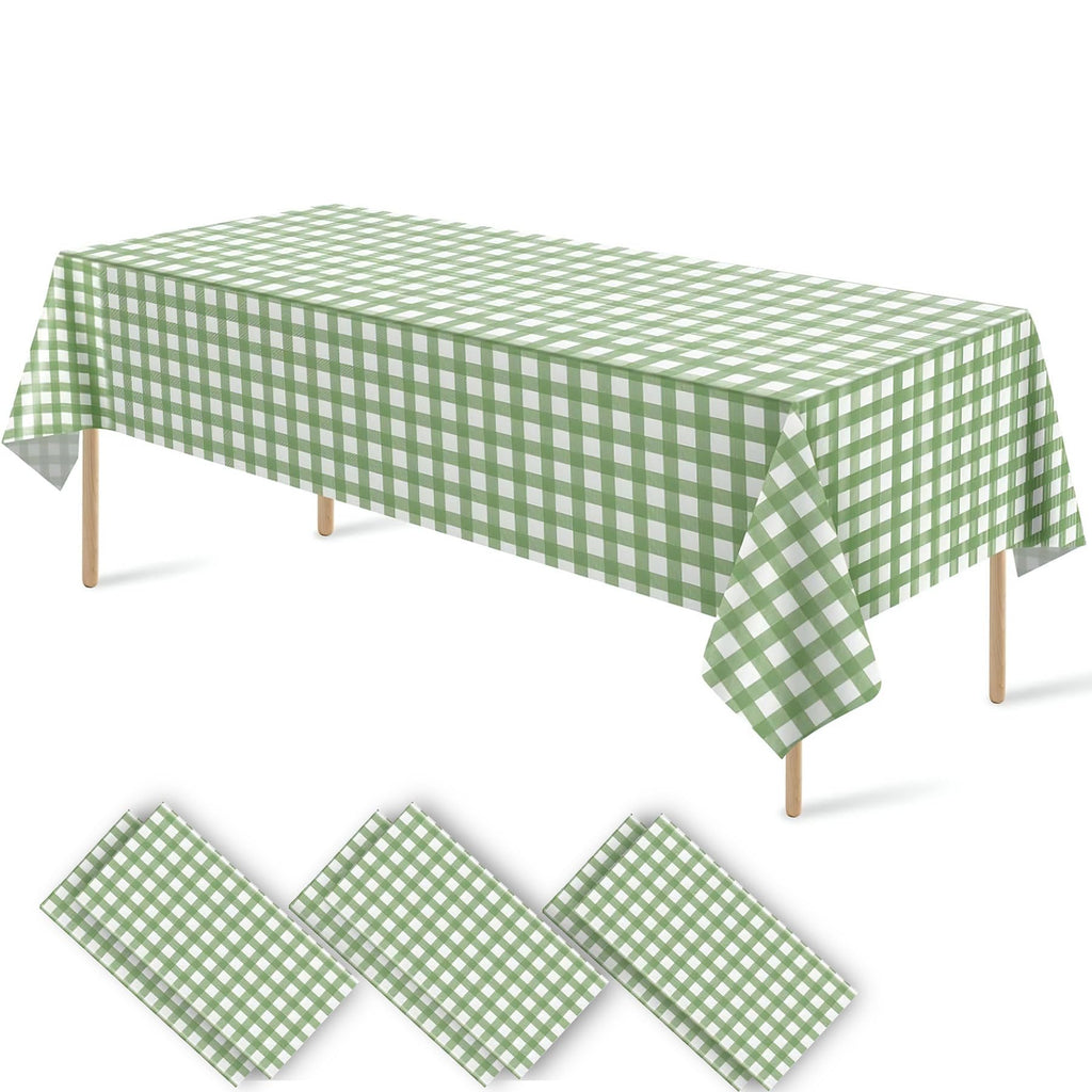 Docoper 3 Pack Sage Green Gingham Disposable Tablecloth Checkered