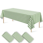 Docoper 3 Pack Sage Green Gingham Disposable Tablecloth Checkered