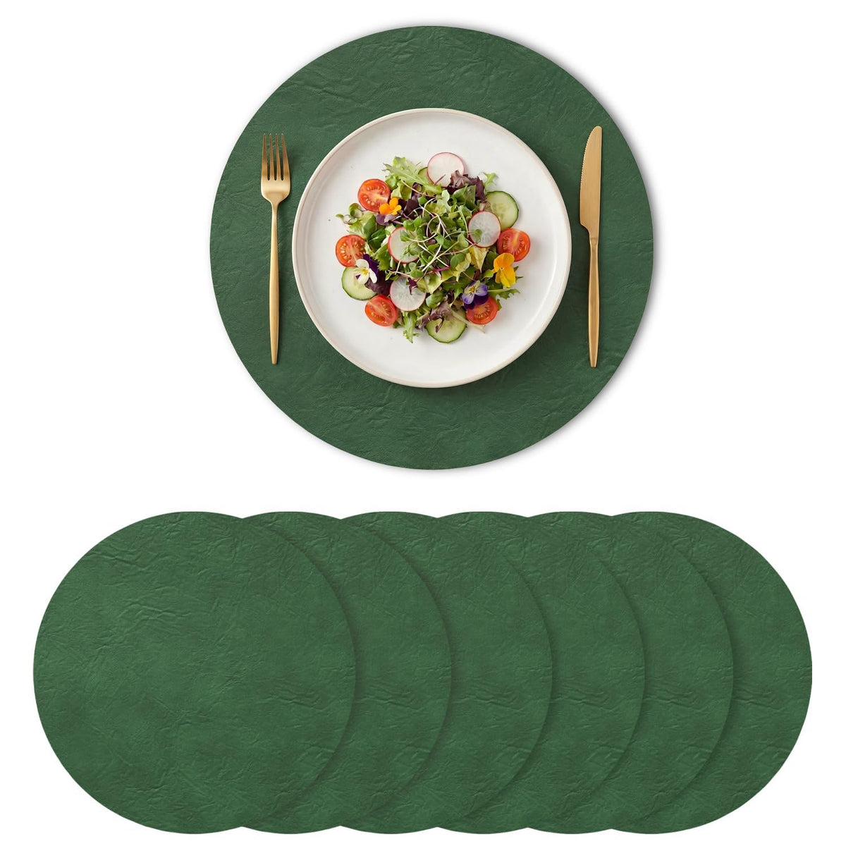 Artoid Mode Olive Green Faux Leather Placemats Set of 6, 12x18 Inch Waterproof Wipeable Heat Resistant Vinyl Place Mats, Reversible Table Mats for Kitchen Dining Decor