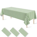 Docoper 3 Pack Sage Green Gingham Disposable Tablecloth Checkered