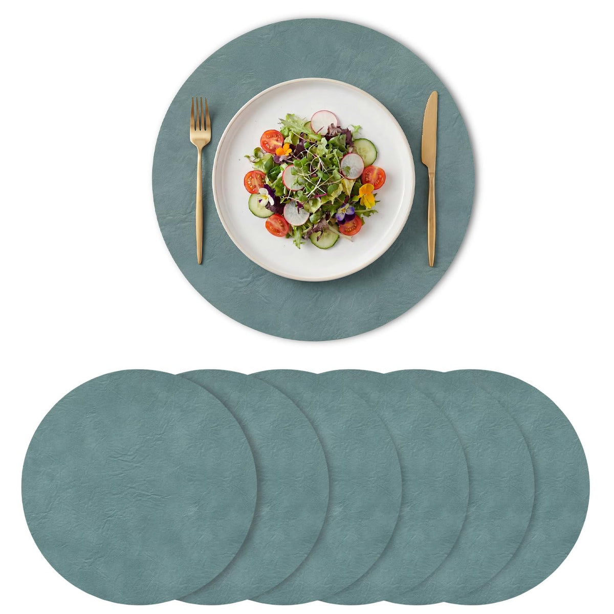Artoid Mode Olive Green Faux Leather Placemats Set of 6, 12x18 Inch Waterproof Wipeable Heat Resistant Vinyl Place Mats, Reversible Table Mats for Kitchen Dining Decor
