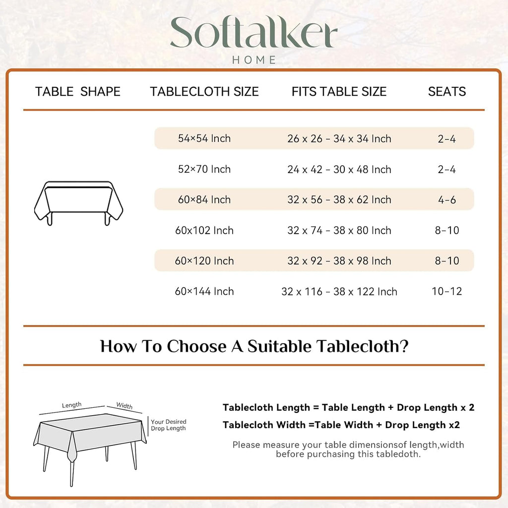 Softalker Fall Tablecloth Rectangle 60 x 84 Inch, Thanksgiving Home Decor