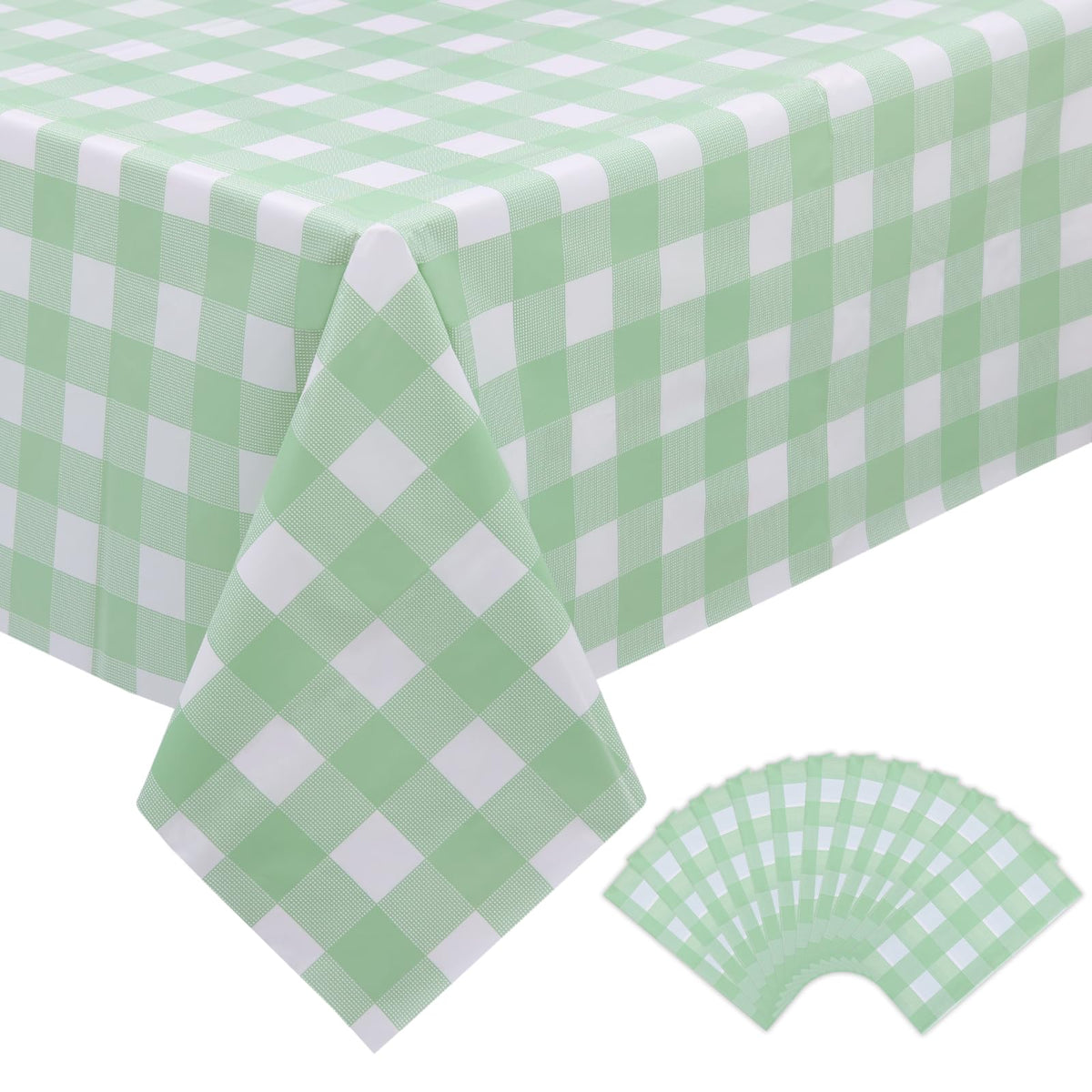Kesfey 3 Packs Light Blue Gingham Tablecloth Pale Blue and White Checkered Tablecloths 54 x 108 Inches Disposable Plastic Gingham Tablecovers Waterproof Rectangle Picnic Table Cover for Birthday Party