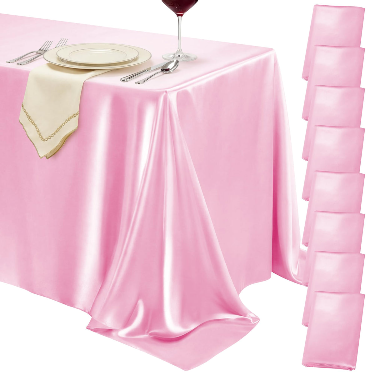 4 Pack Ivory Satin Tablecloth 58 x 102 Inch Overlay Seamless Design