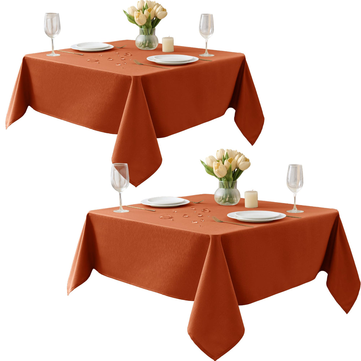 Fall Tablecloths Rectangular 6ft, Slub Texture, Waterproof, 2-Pack