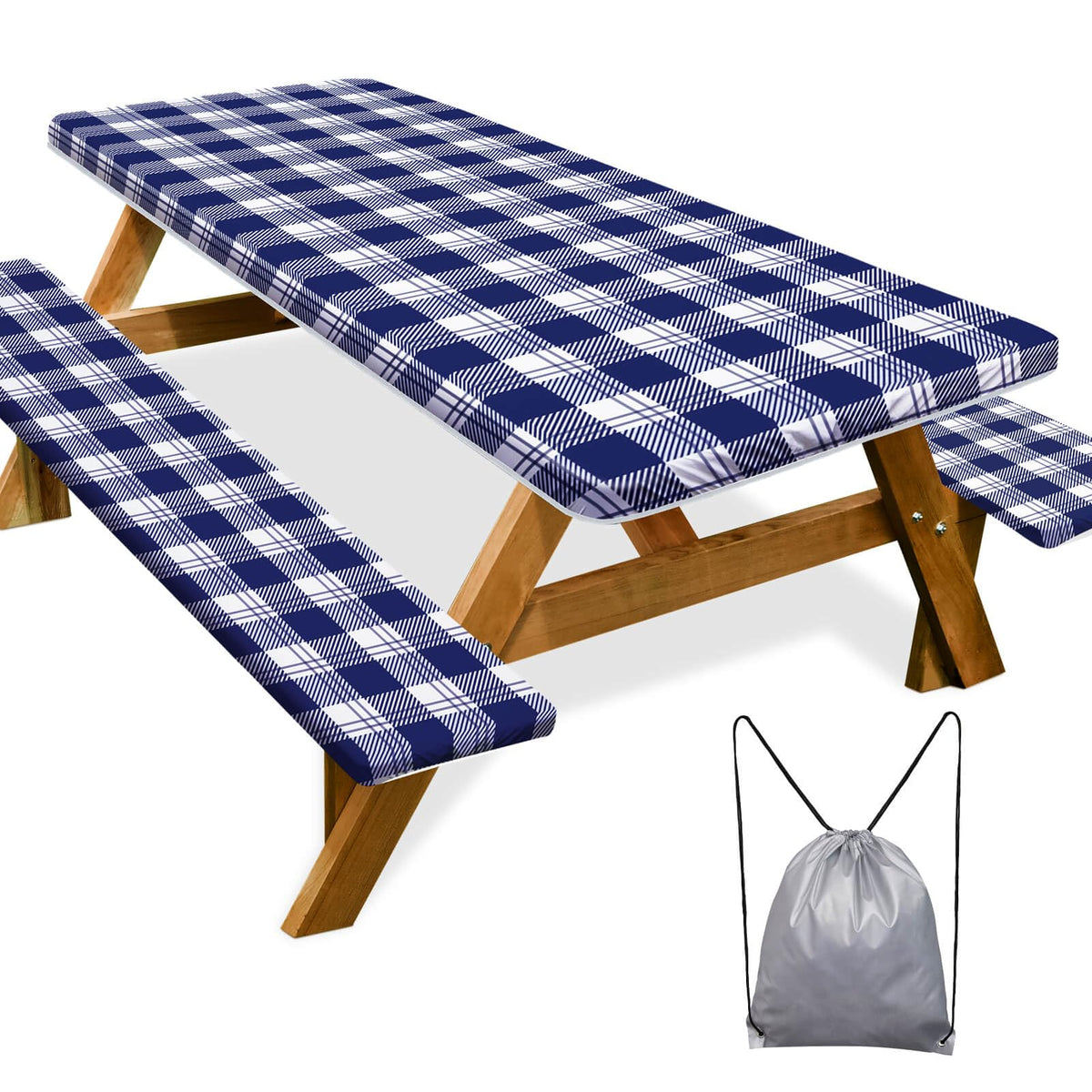 Picnic Table Cover with Bench Covers Camping Essentials Waterproof Windproof Camping Tablecloth with Drawstring Bag, Fitted Rectangle Tables and Seats, 72in, Bohemian