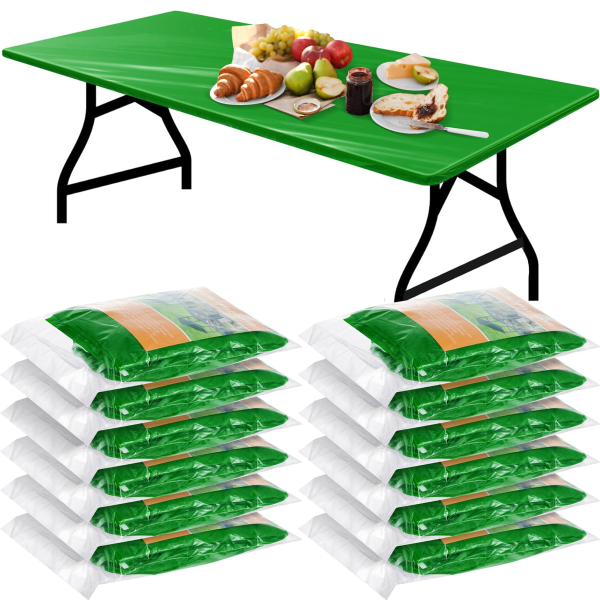 Boao 12 Plastic Elastic Fitted Tablecloths, 6 Ft, 72 x 30 Inch, Black