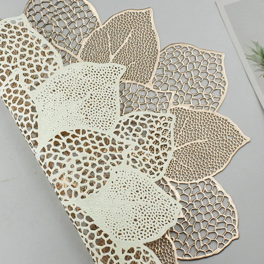 Gold Round Placemats for Dining Table Set of 6 Pressed Vinyl Metallic