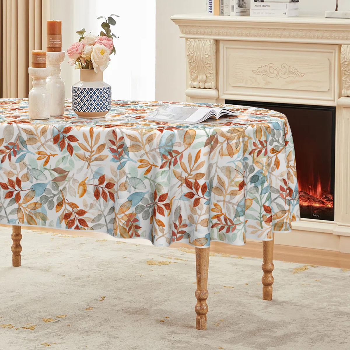 Horaldaily Fall Tablecloth 60 x 84 Inch Rectangular Thanksgiving Orange