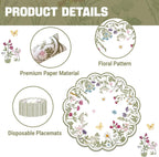 50 PCS Paper Placemats Disposable, Vintage Wildflower Place Mats