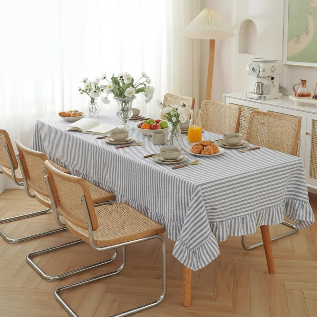 Boao Cotton Striped Tablecloth Rectangle 52" X 70" Blue White