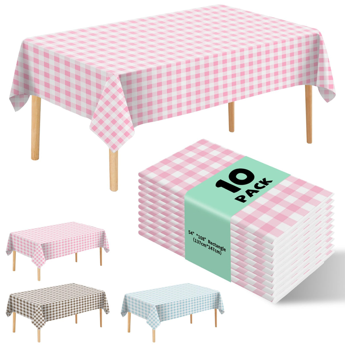 10 Pack Silver Grey Plastic Tablecloth 54x108 Inch Disposable Waterproof Rectangle Table Cover for Party Birthday Wedding Picnic Outdoor