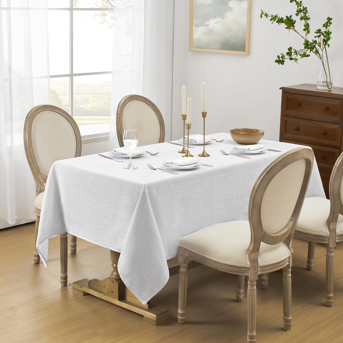 Softalker Cream Tablecloths Rectangular 84x60 inch, Faux Linen Outdoor Table Cloth Stain Resistant & Shrink-Proof, Washable Table Cover for 6 Foot Rectangle Table Decor for Summer, Farmhouse Style