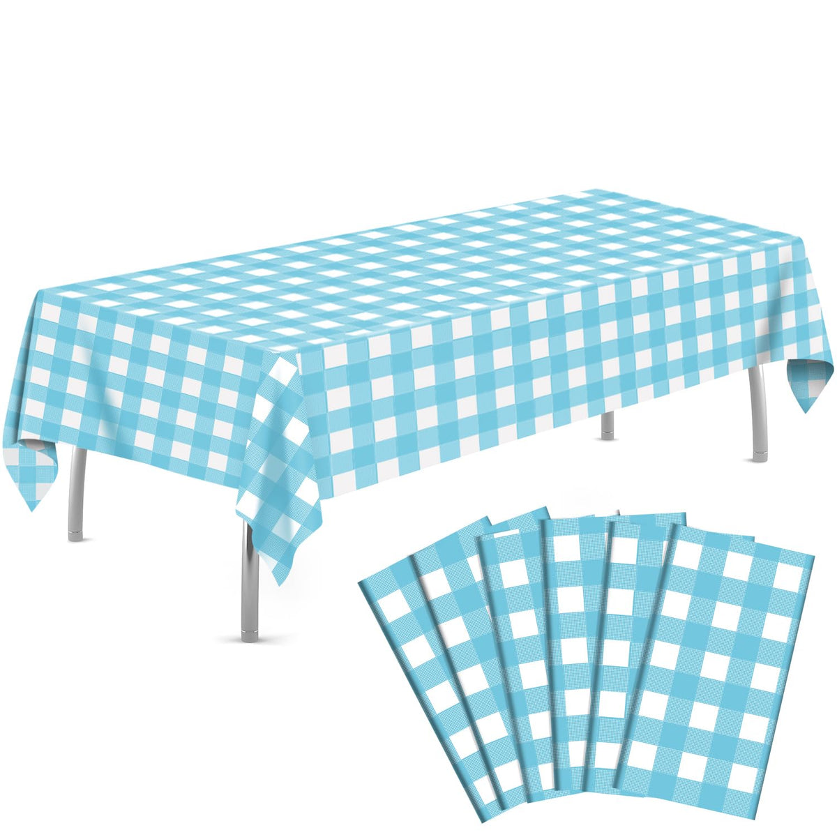 tujol Pink and White Checkered 6 Pack Plastic Table Cloth 54" x 108"