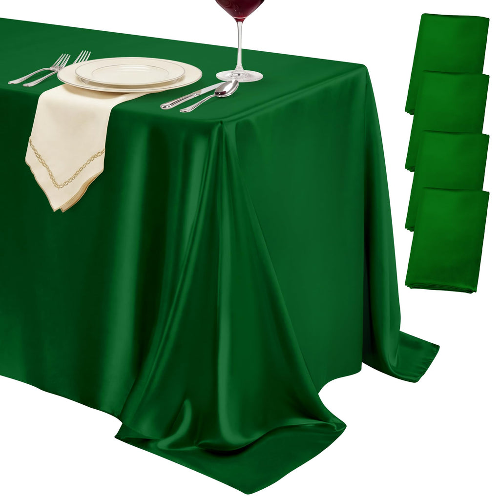 4 Pack Ivory Satin Tablecloth 58 x 102 Inch Overlay Seamless Design