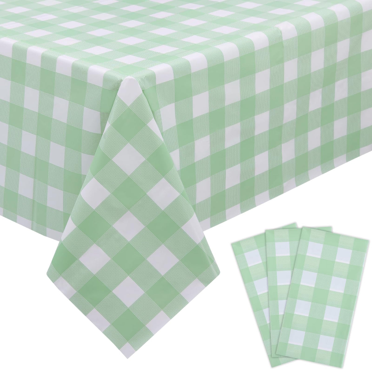 Kesfey 3 Packs Light Blue Gingham Tablecloth Pale Blue and White Checkered Tablecloths 54 x 108 Inches Disposable Plastic Gingham Tablecovers Waterproof Rectangle Picnic Table Cover for Birthday Party