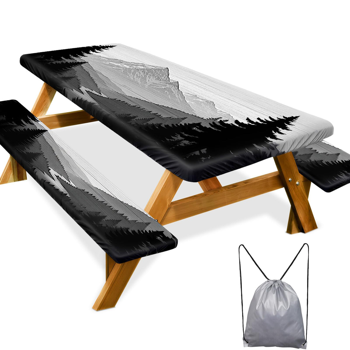 Picnic Table Cover with Bench Covers Camping Essentials Waterproof Windproof Camping Tablecloth with Drawstring Bag, Fitted Rectangle Tables and Seats, 72in, Bohemian