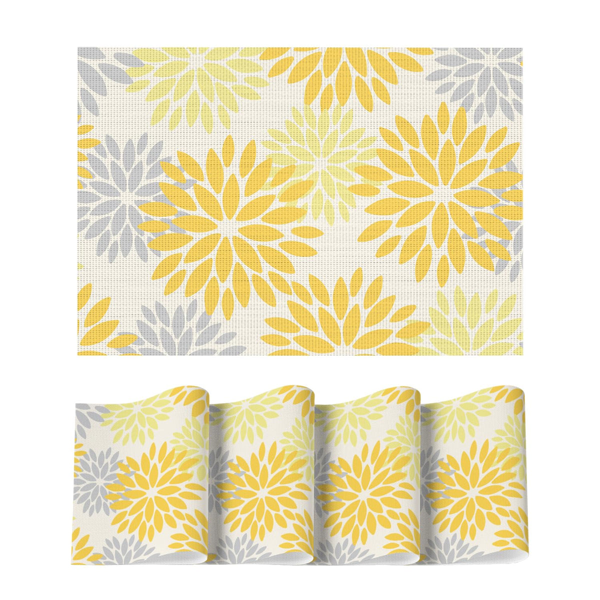 Artoid Mode Floral Vinyl Placemats Set of 4, Heat Resistant Washable Non-Slip Plastic PVC Place Mats for Party Kitchen Dining Decor, Blue Grey